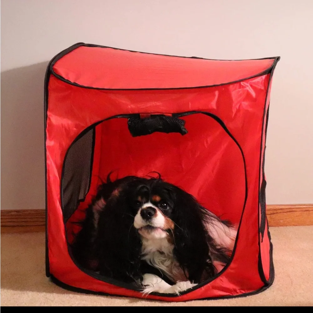 Portable Dog Crate Pop Up Easy Transport Pet Cage Dogs Flat Fold Medium Red